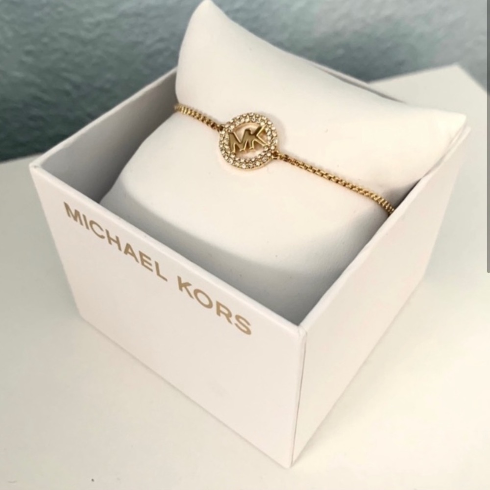 NWT authentic MK gold tone logo pave bracelet